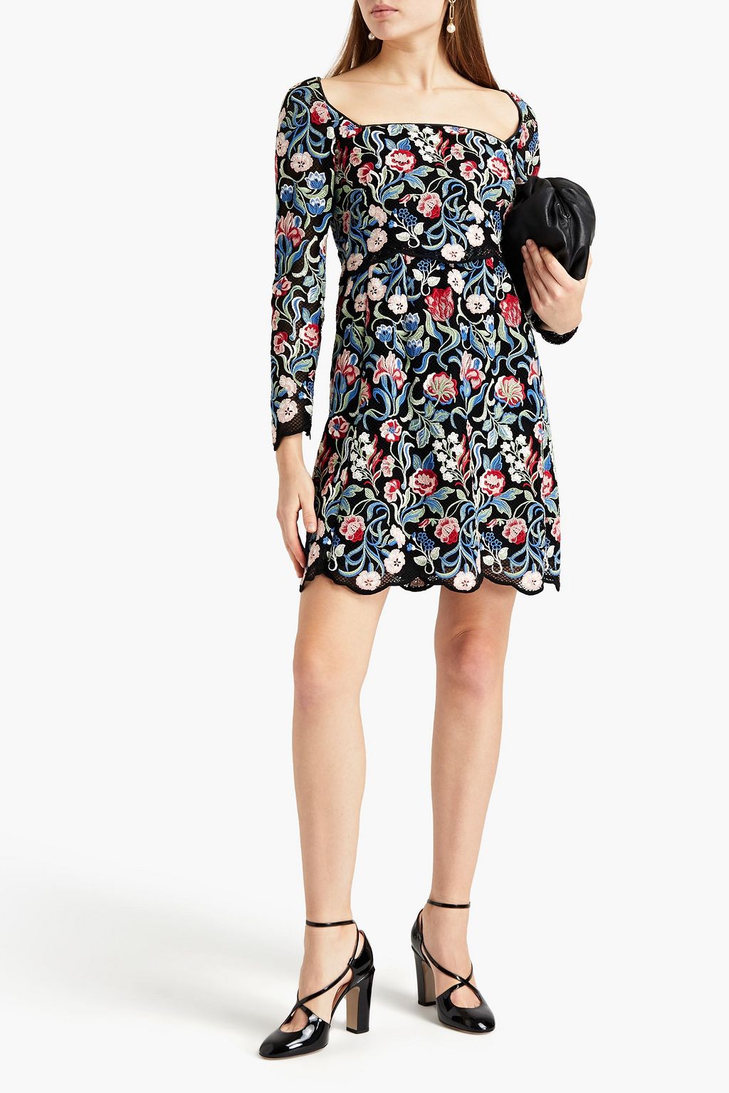 VALENTINO GARAVANI Scalloped embroidered crepe mini dress