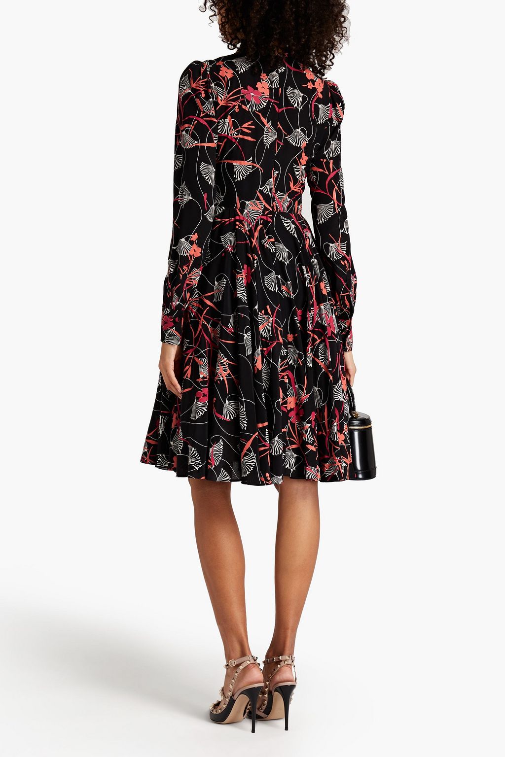 VALENTINO GARAVANI ギャザー入り フローラルプリントシルククレープデシン ワンピース