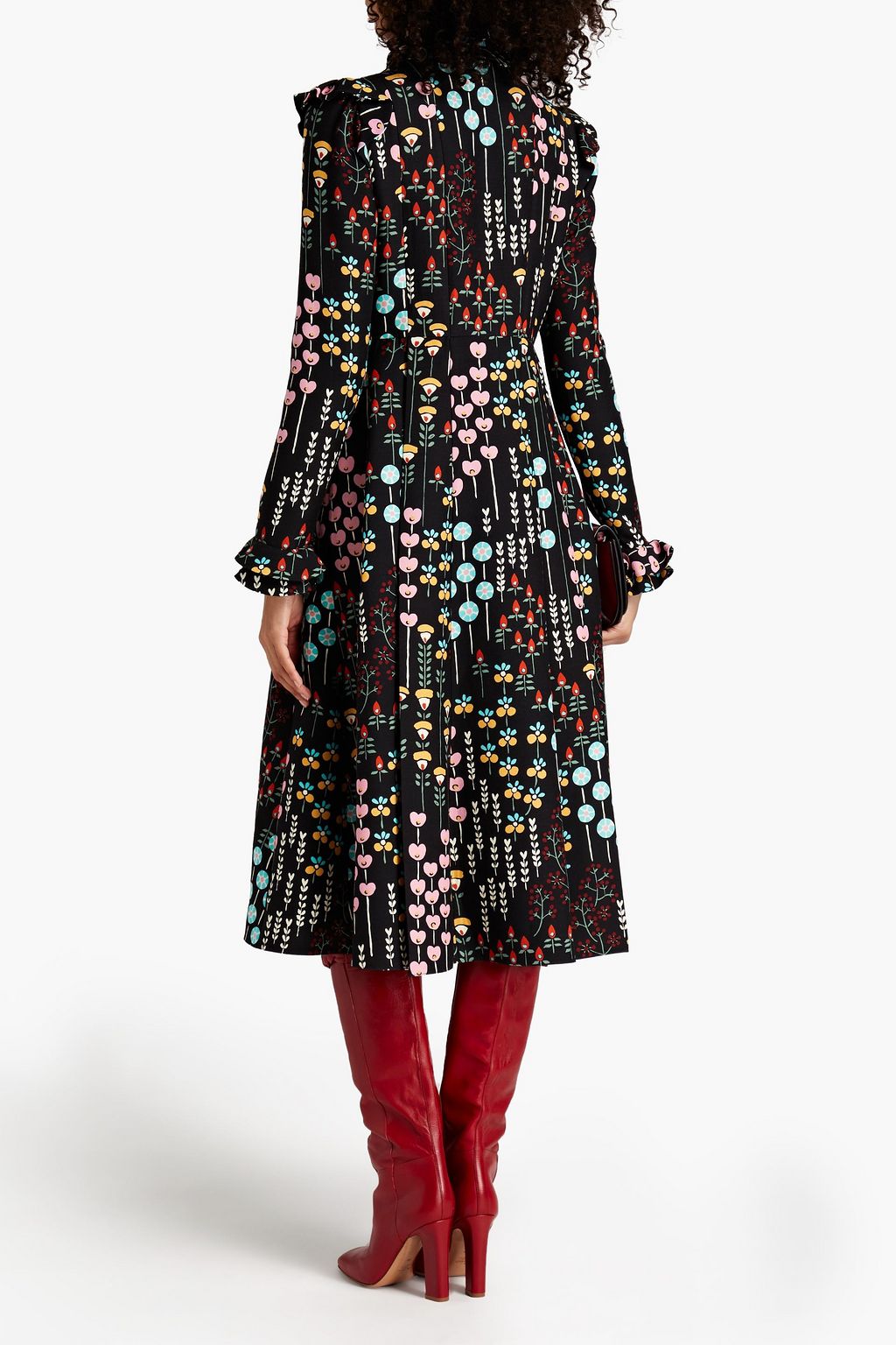 VALENTINO GARAVANI Pleated floral-print wool and silk-blend crepe dress