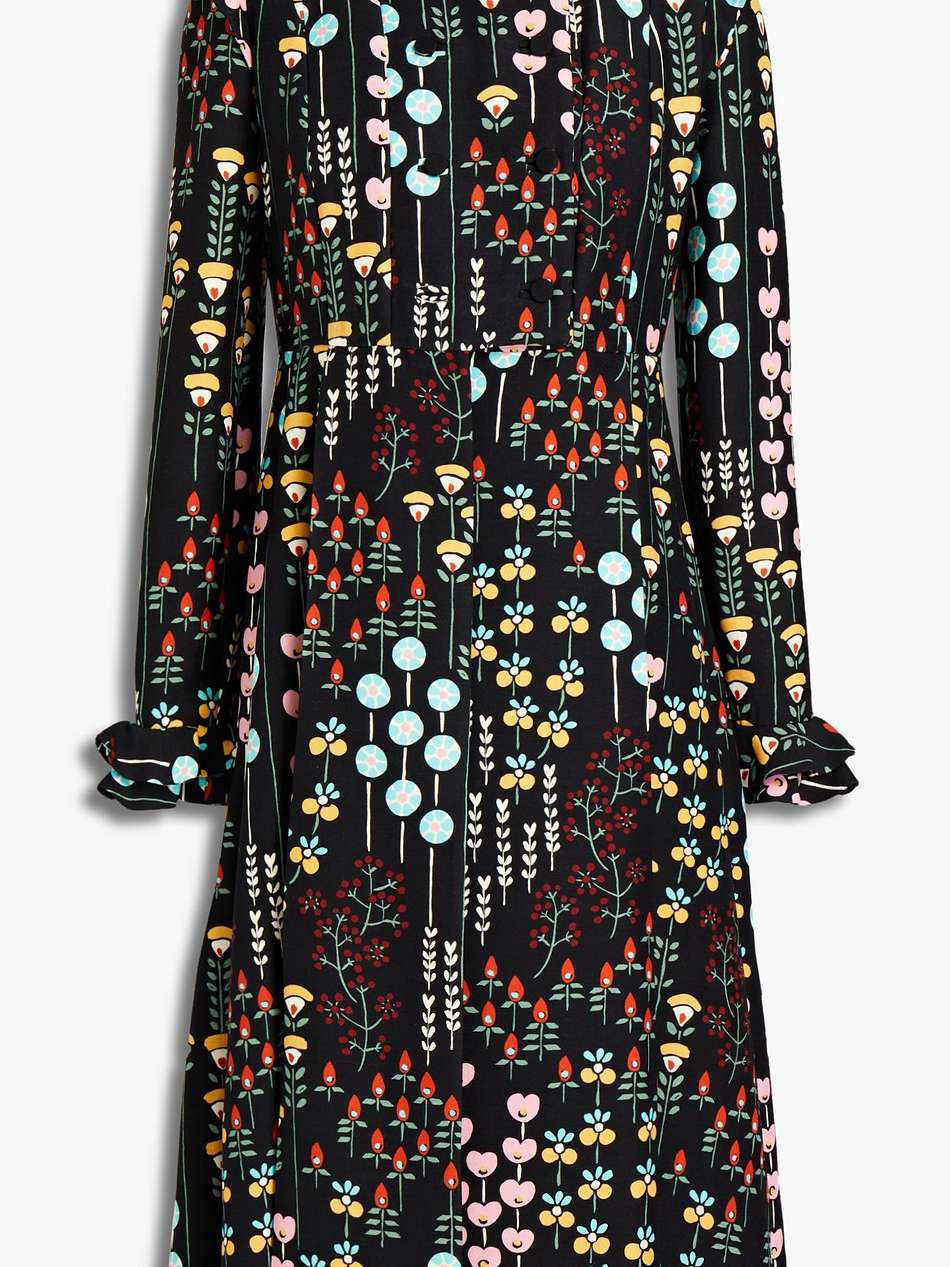 pleated floral-print wool and silk-blend crepe dress