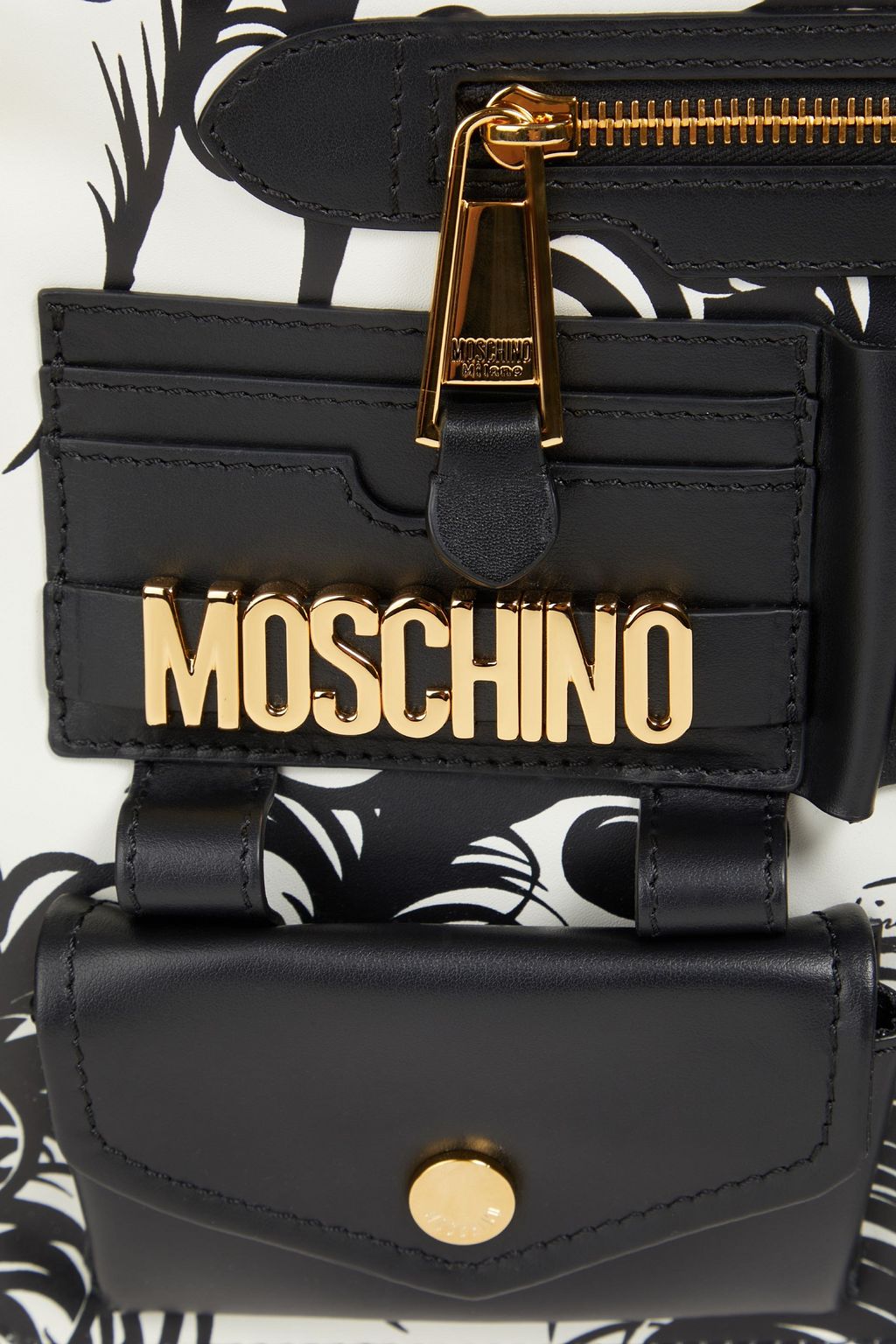 MOSCHINO Logo-appliquéd printed leather pouch