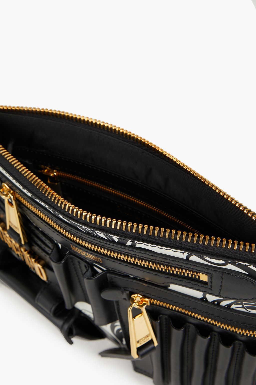 MOSCHINO Logo-appliquéd printed leather pouch