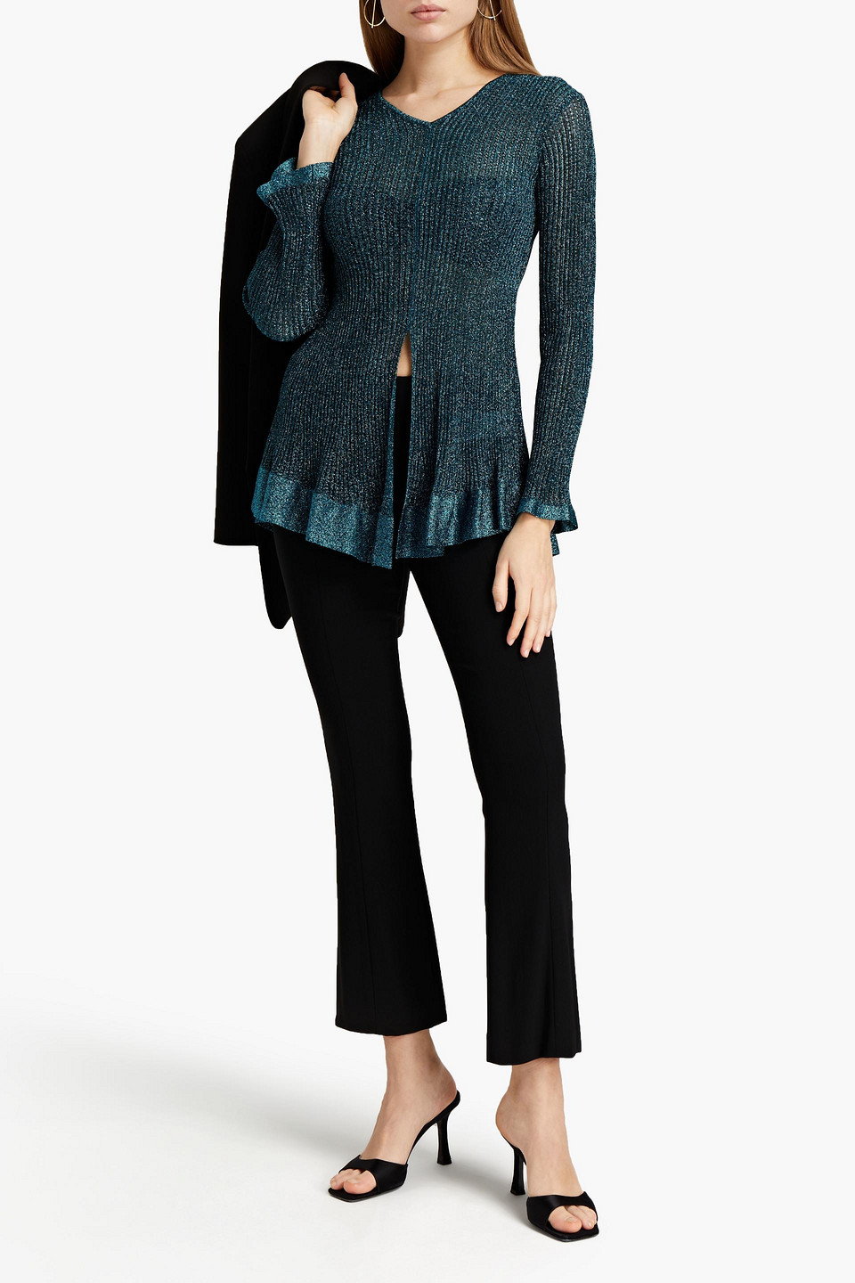 M Missoni Ribbed Metallic Pointelle-knit Top In Neutrals