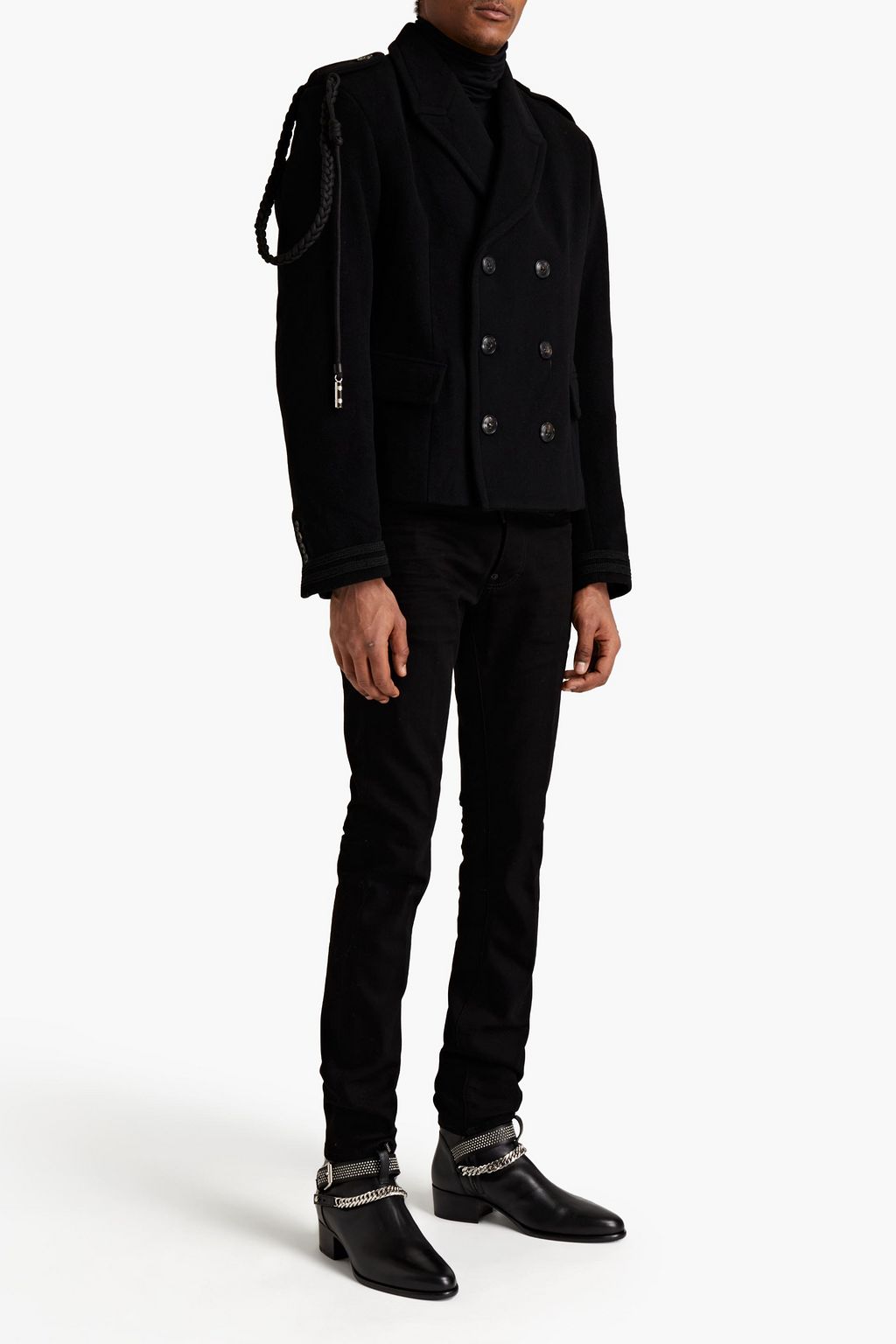 AMIRI Double-breasted embroidered wool-blend felt coat