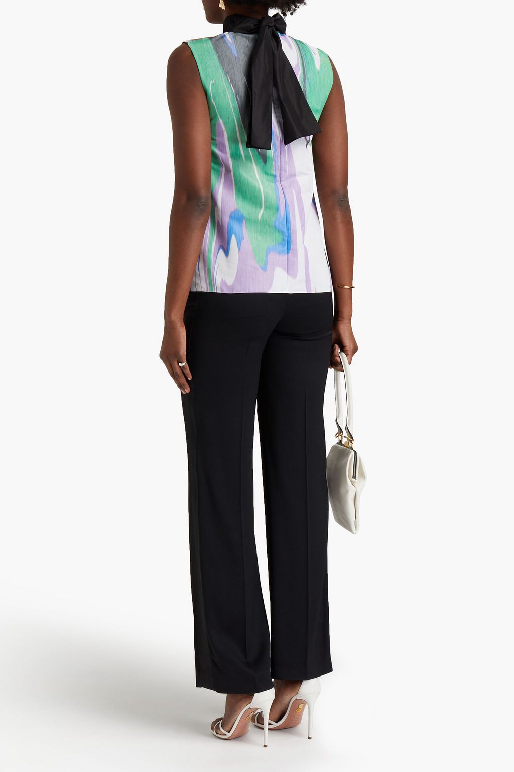 ROKSANDA Printed taffeta turtleneck top