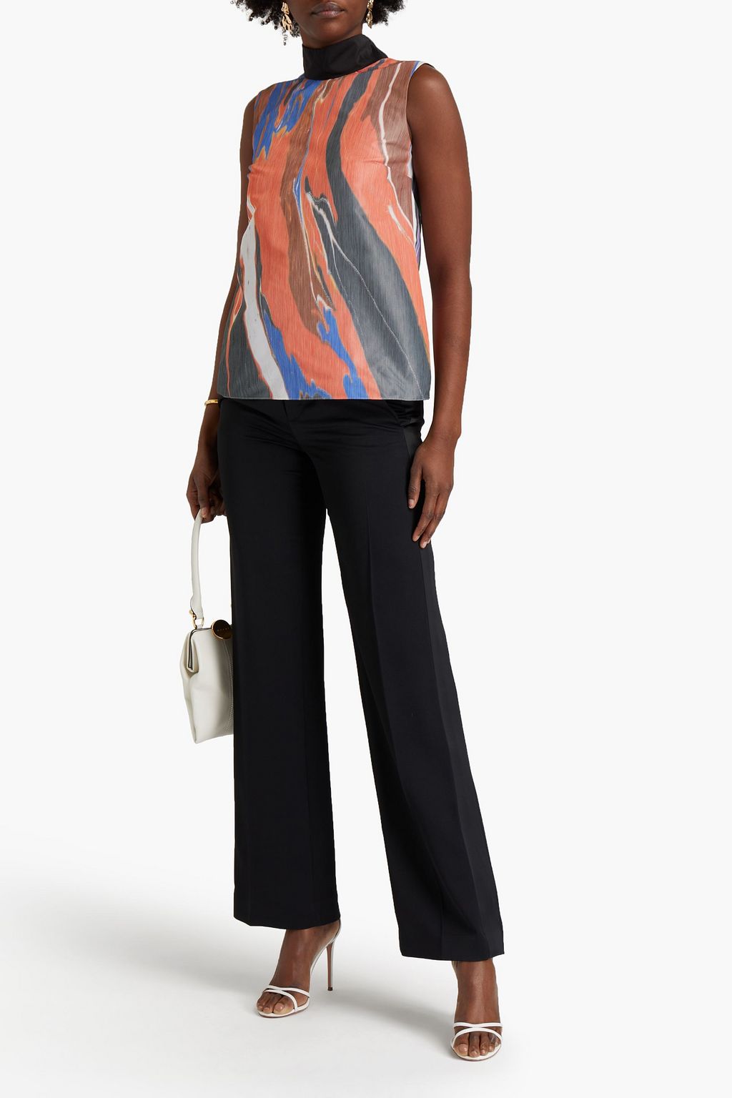 ROKSANDA Printed taffeta turtleneck top