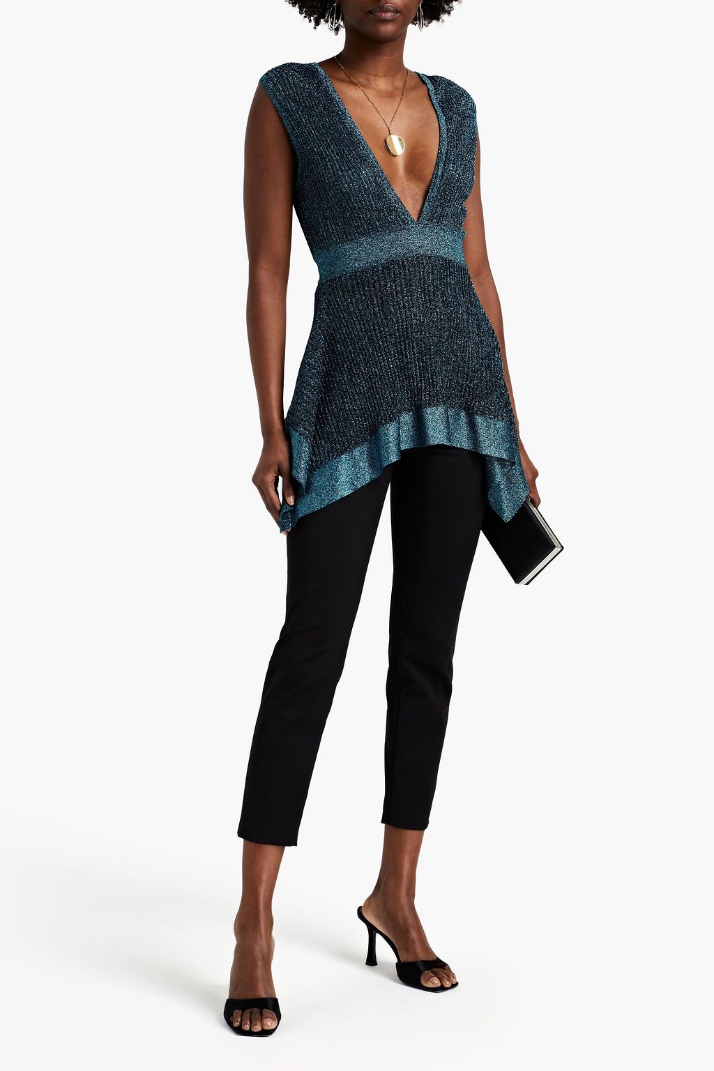 M MISSONI Ribbed metallic pointelle-knit top