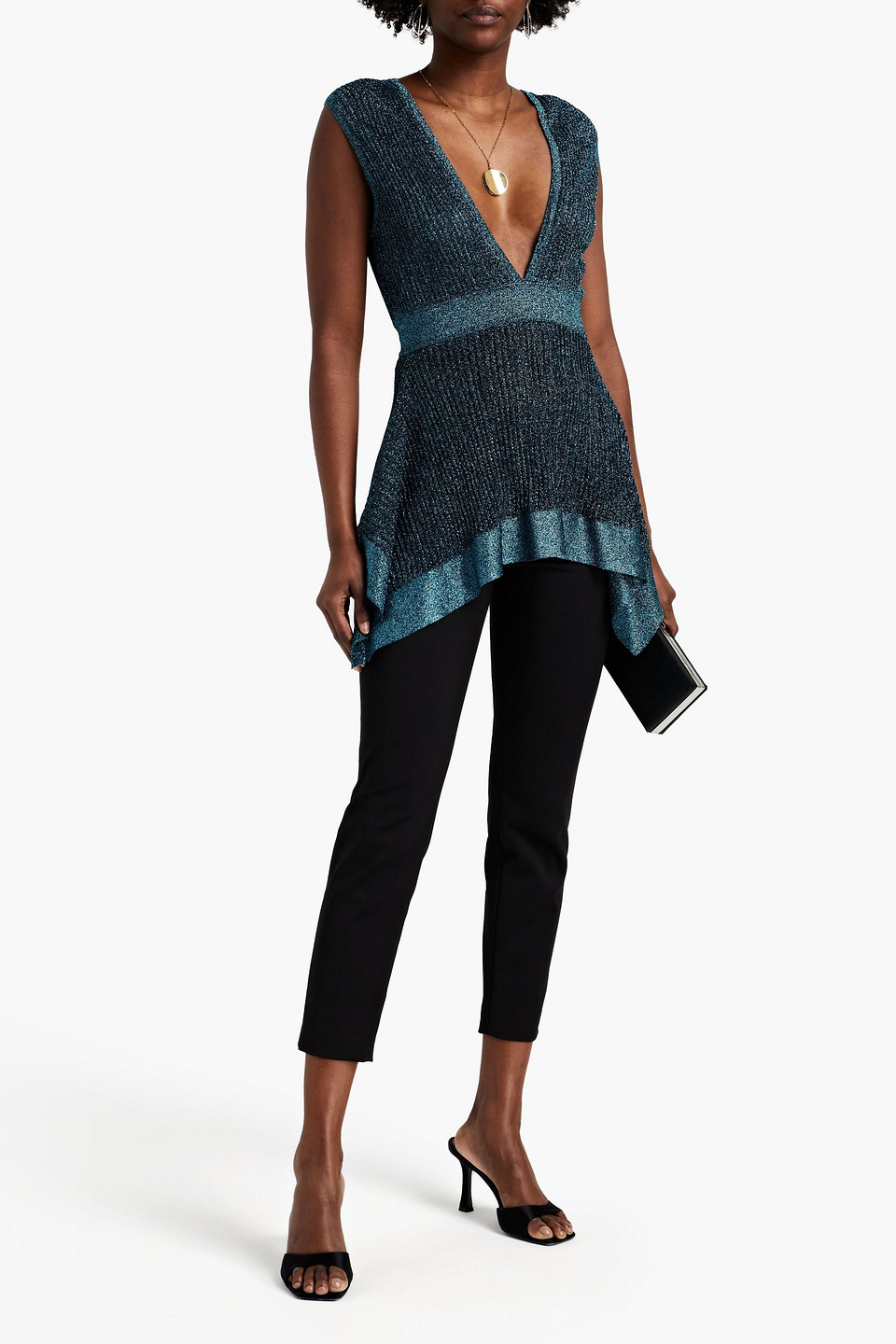 M Missoni Ribbed Metallic Pointelle-knit Top In Blue