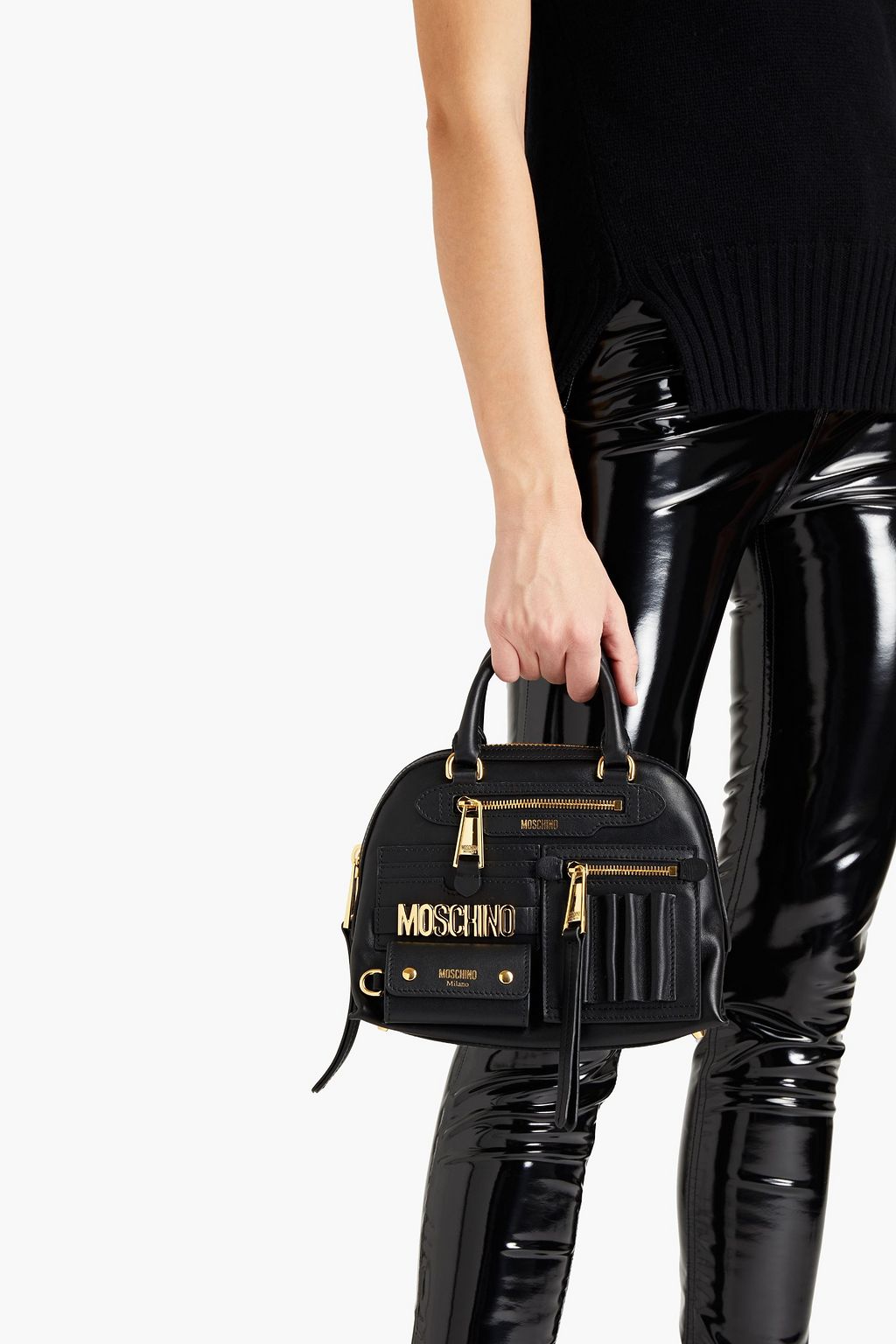 MOSCHINO Tote Bag aus Leder mit Logoapplikation