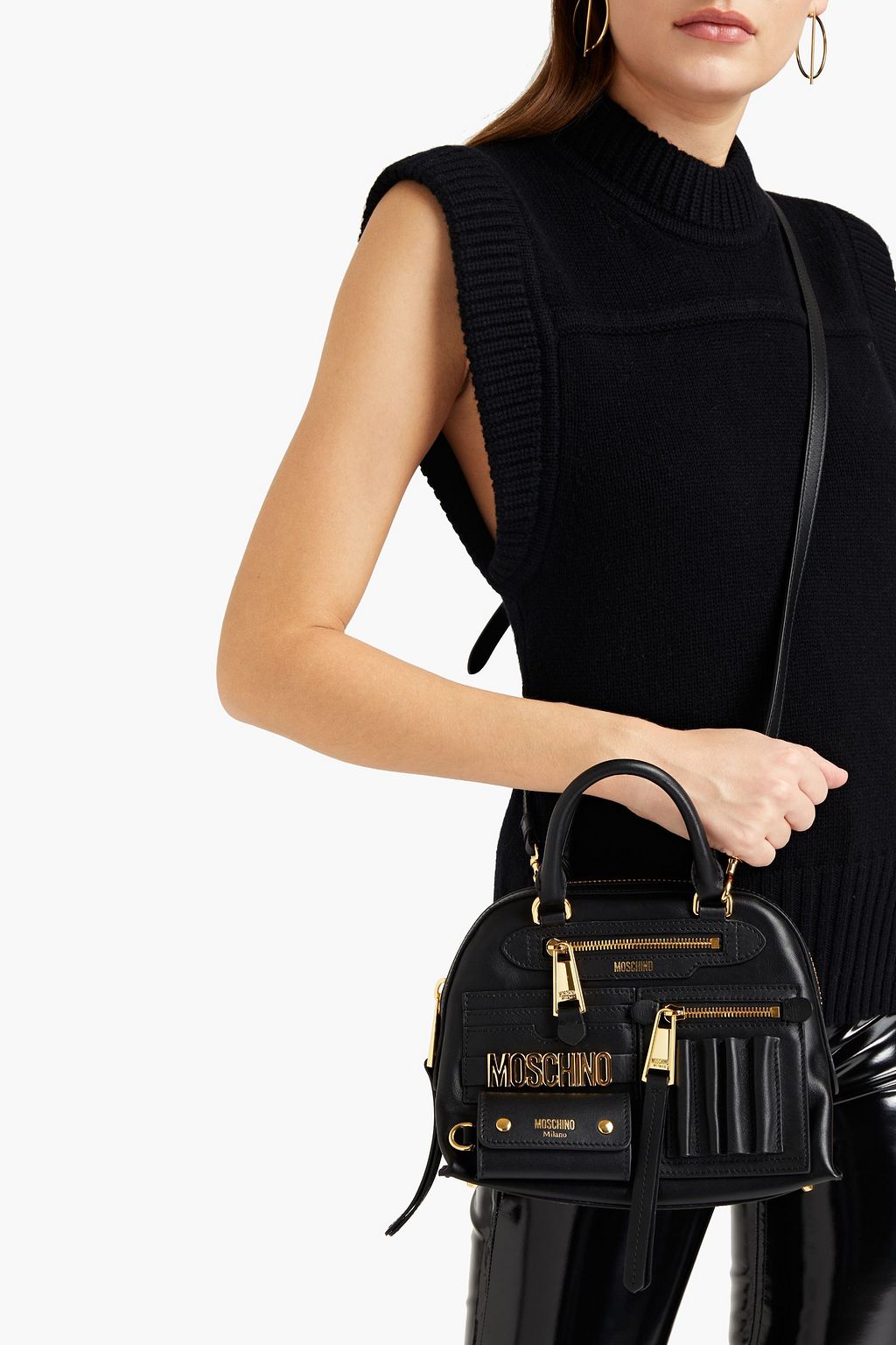 MOSCHINO Tote Bag aus Leder mit Logoapplikation