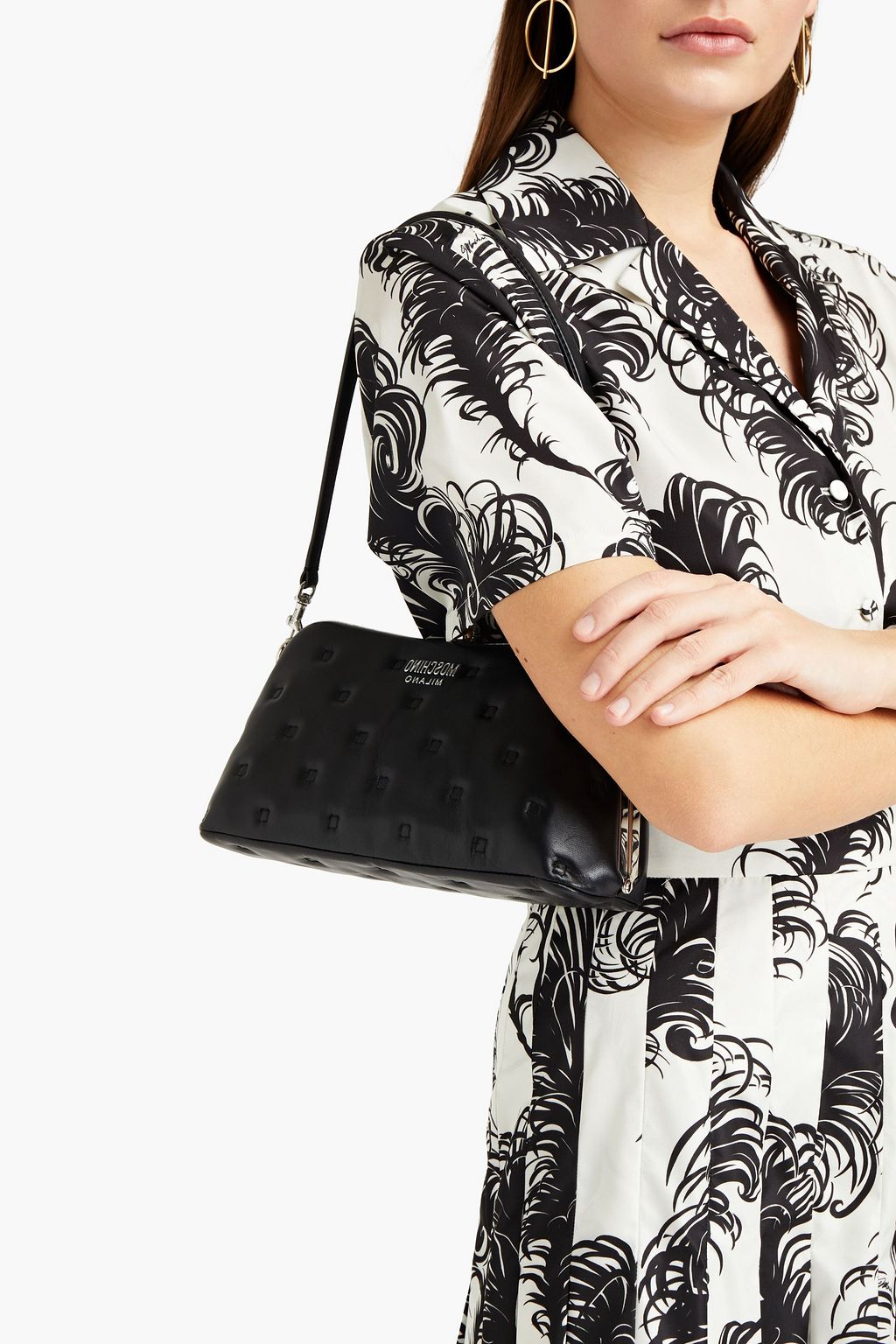 MOSCHINO Schultertasche aus gestepptem Leder mit Logoapplikation