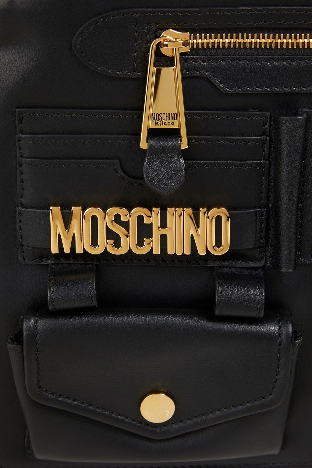 MOSCHINO Pochette aus Leder mit Logoapplikationen