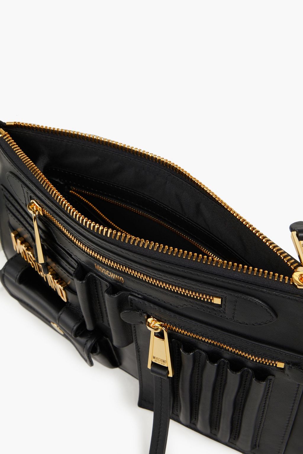 MOSCHINO Pochette aus Leder mit Logoapplikationen