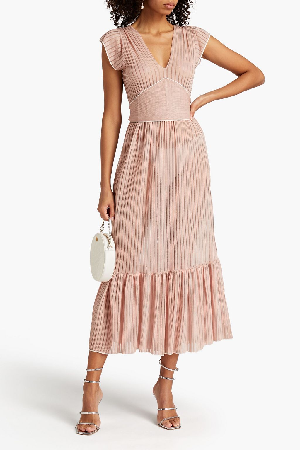 VALENTINO GARAVANI Gathered ribbed silk midi dress