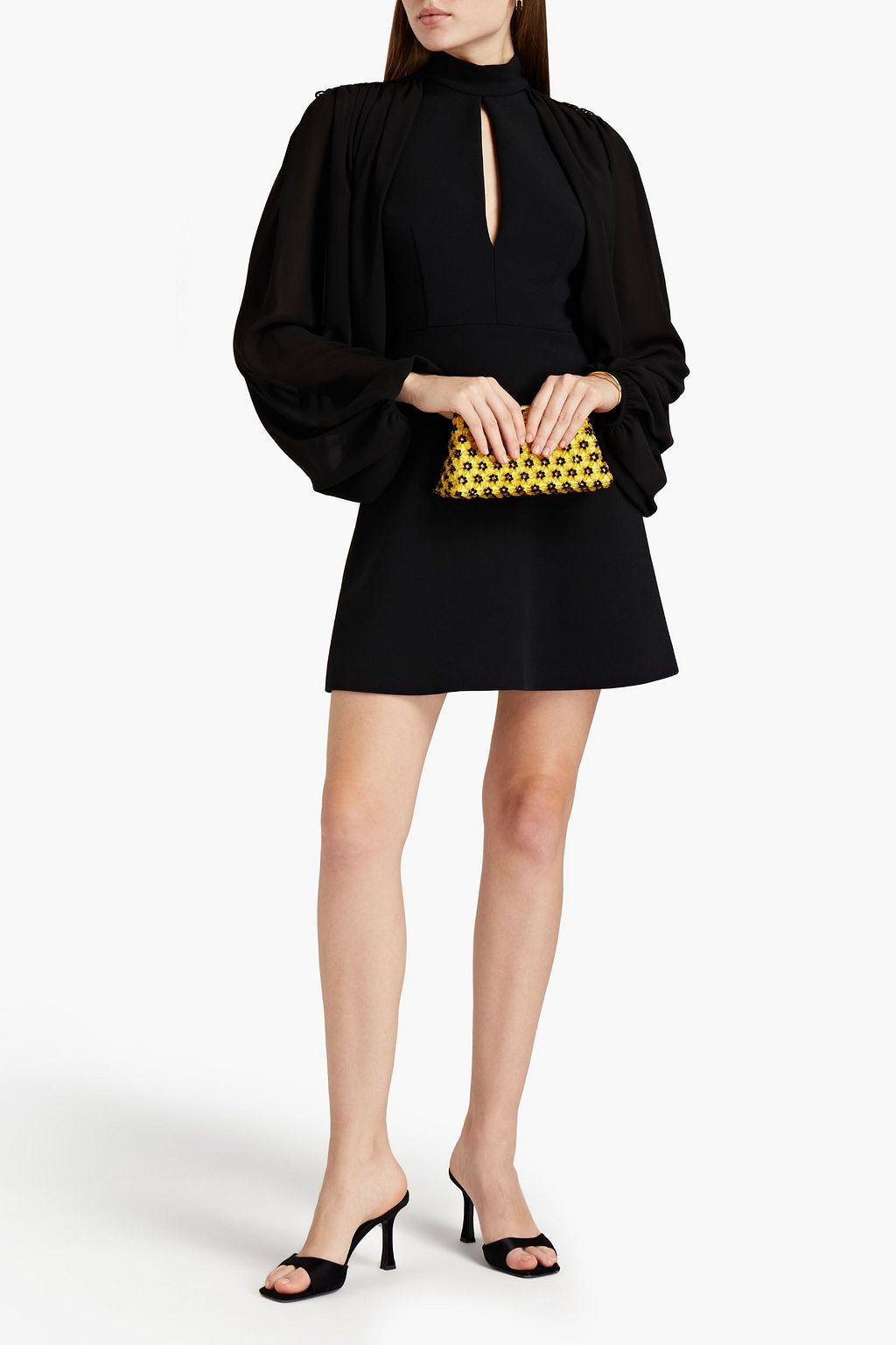 GIAMBA Lace-trimmed crepe mini dress