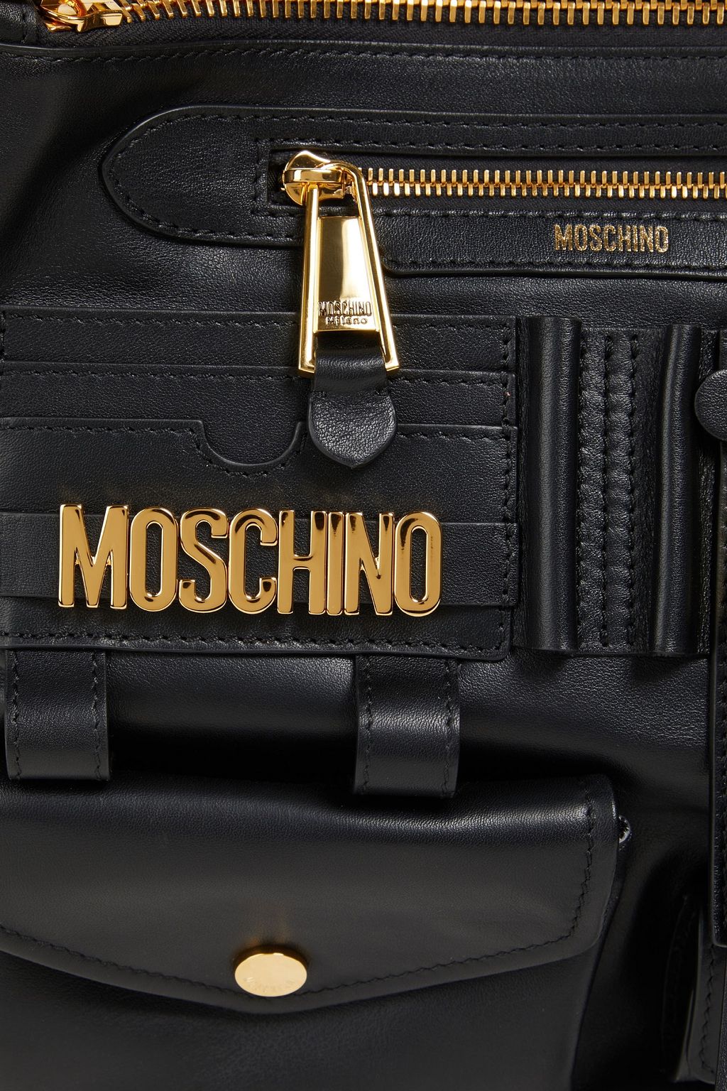 MOSCHINO Logo-appliquéd leather shoulder bag