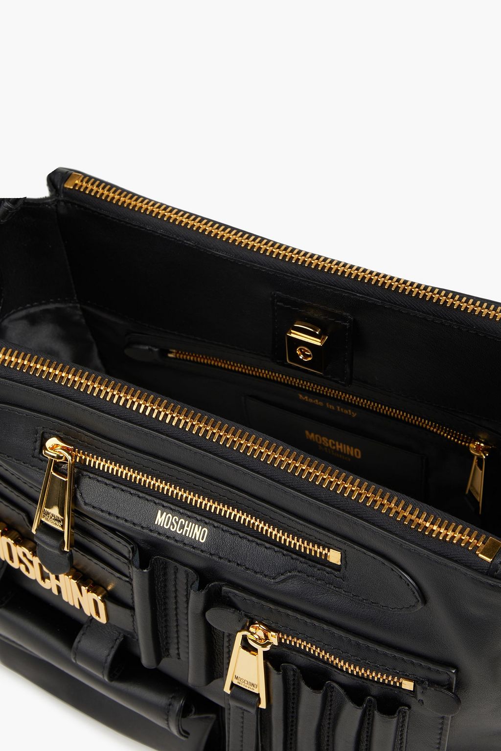 MOSCHINO Logo-appliquéd leather shoulder bag