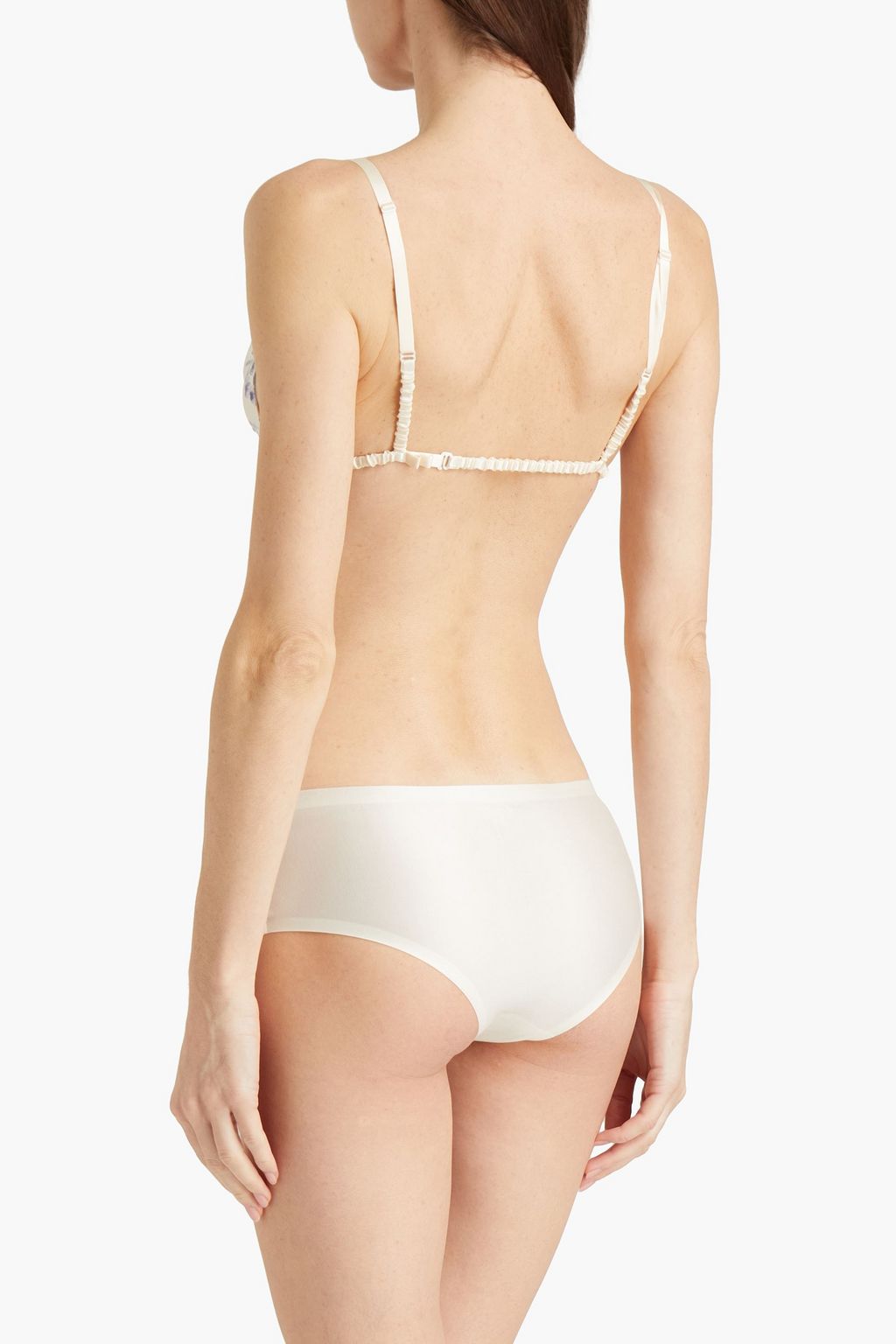 CARINE GILSON Lace-trimmed floral-print silk-satin triangle bra