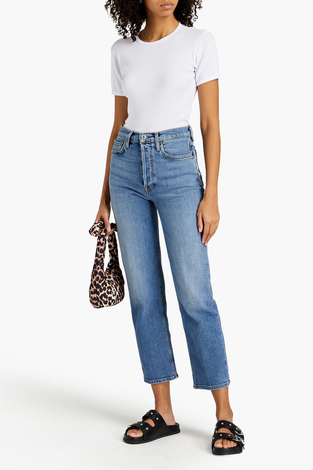 RE/DONE Cropped frayed mid-rise straight-leg jeans