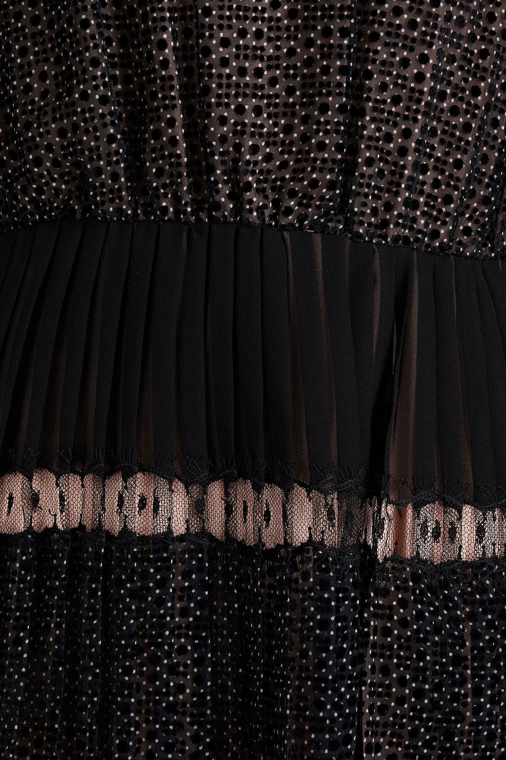 GIAMBATTISTA VALLI Point d'esprit-trimmed pleated flocked silk-georgette dress