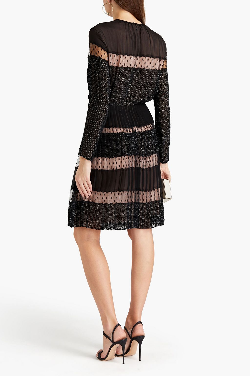 GIAMBATTISTA VALLI Point d'esprit-trimmed pleated flocked silk-georgette dress