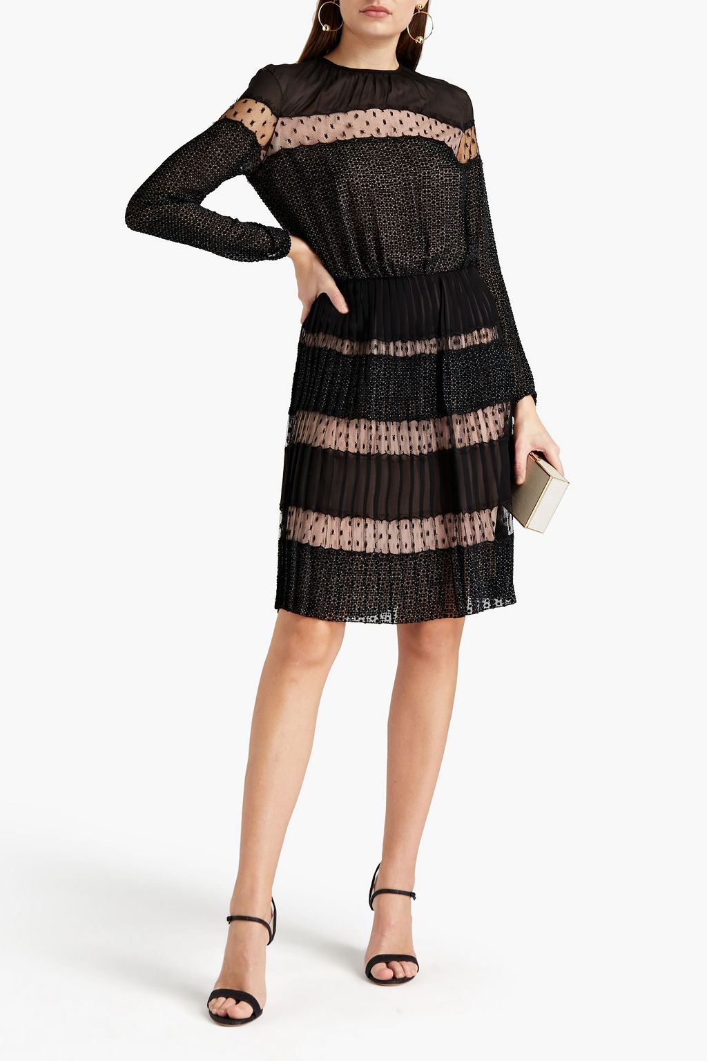 GIAMBATTISTA VALLI Point d'esprit-trimmed pleated flocked silk-georgette dress