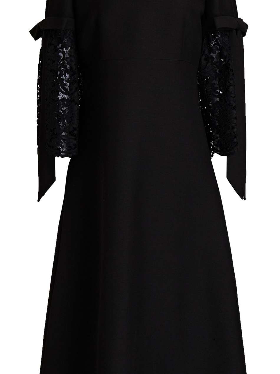 lace-trimmed wool and silk-blend crepe midi dress