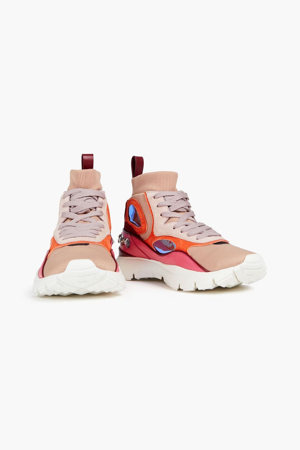VALENTINO GARAVANI Embellished stretch-knit high-top sneakers