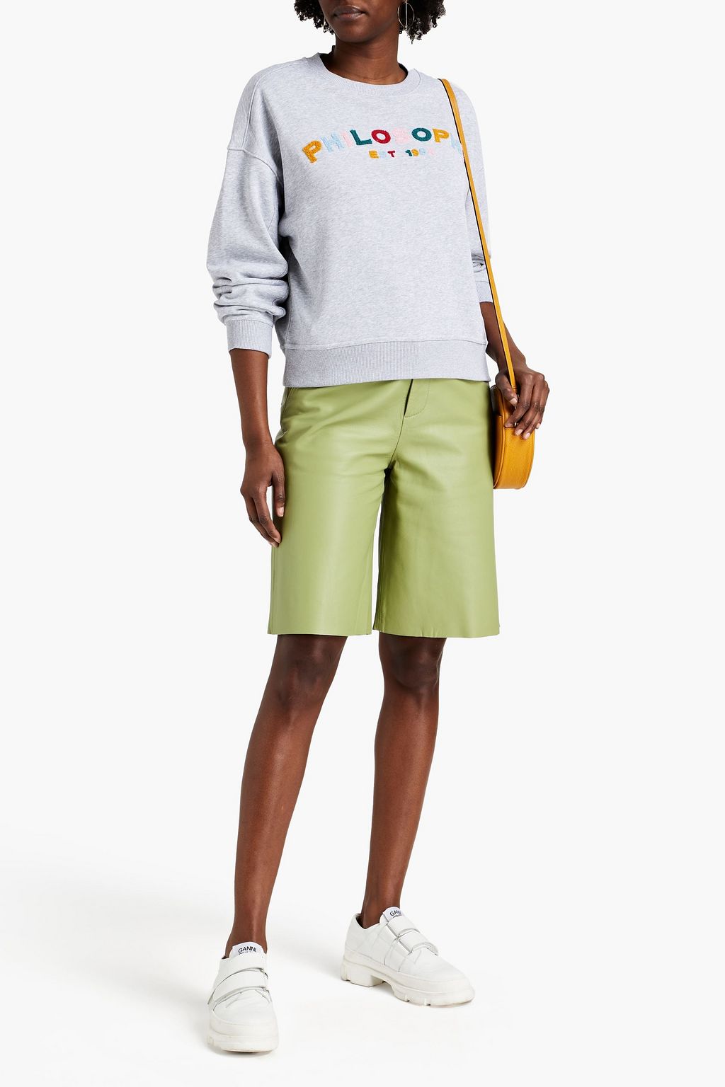 PHILOSOPHY DI LORENZO SERAFINI Bouclé-trimmed mélange cotton-jersey sweatshirt