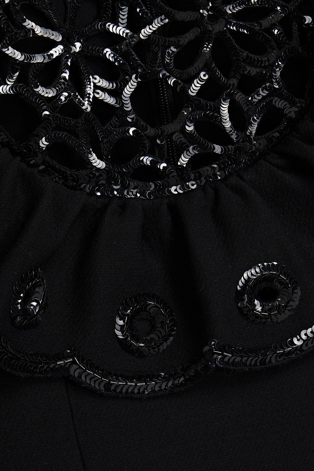 VALENTINO GARAVANI Organza-paneled cutout embellished wool and silk-blend crepe mini dress