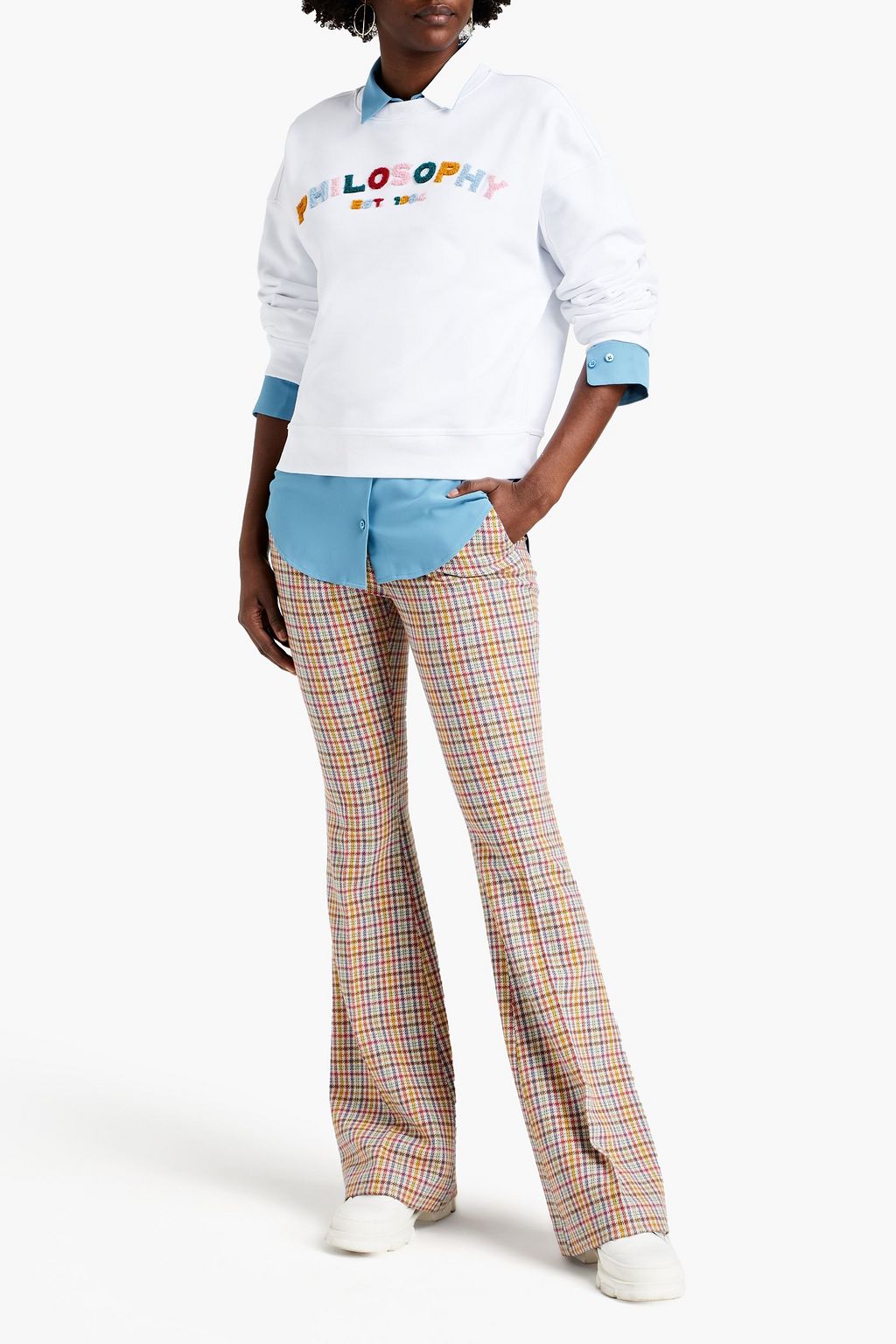 PHILOSOPHY DI LORENZO SERAFINI Bouclé-trimmed mélange cotton-jersey sweatshirt