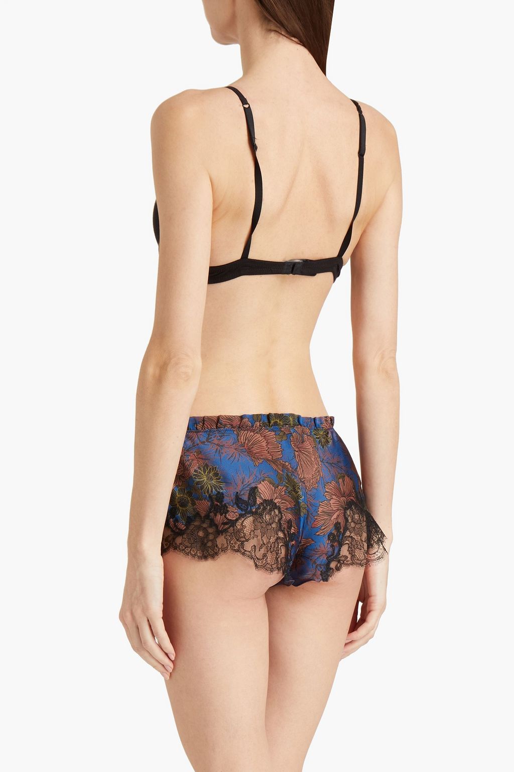 CARINE GILSON Ruffled floral-print stretch-silk satin mid-rise briefs