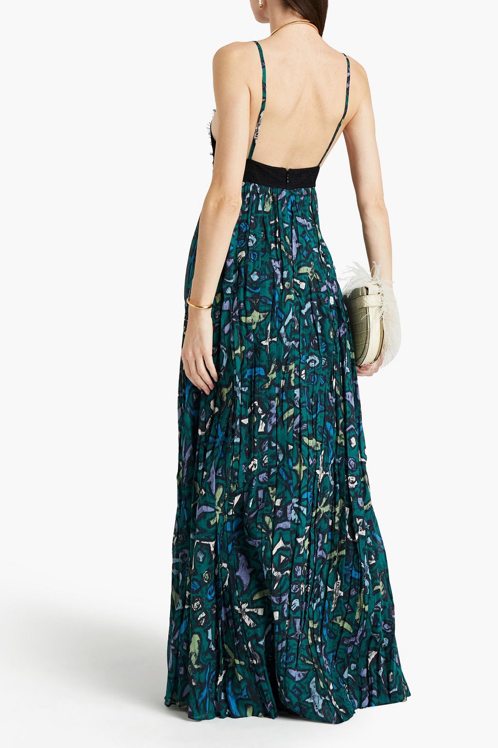 VALENTINO GARAVANI Lace-paneled gathered printed cotton maxi dress