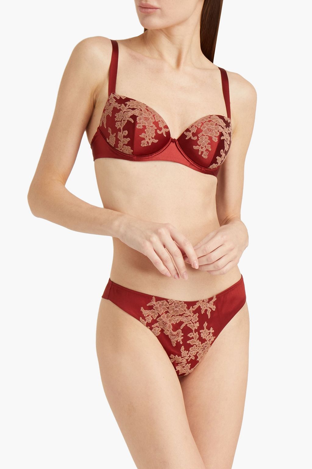 CARINE GILSON Lace-trimmed stretch-silk satin low-rise thong
