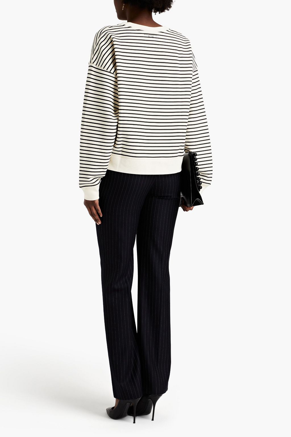 PHILOSOPHY DI LORENZO SERAFINI Lace-trimmed striped French cotton-terry sweatshirt
