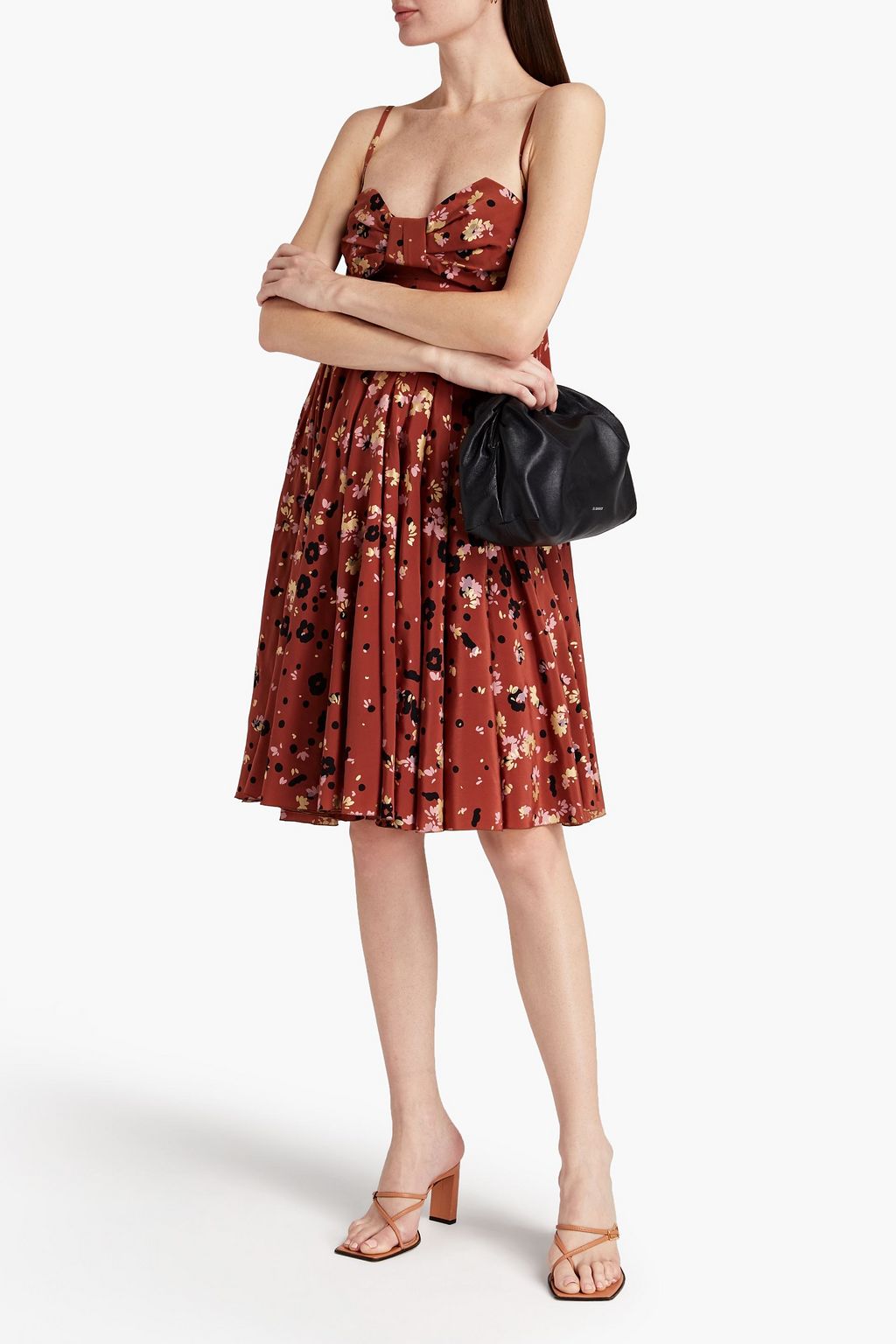 VALENTINO GARAVANI Bow-embellished floral-print silk crepe de chine dress