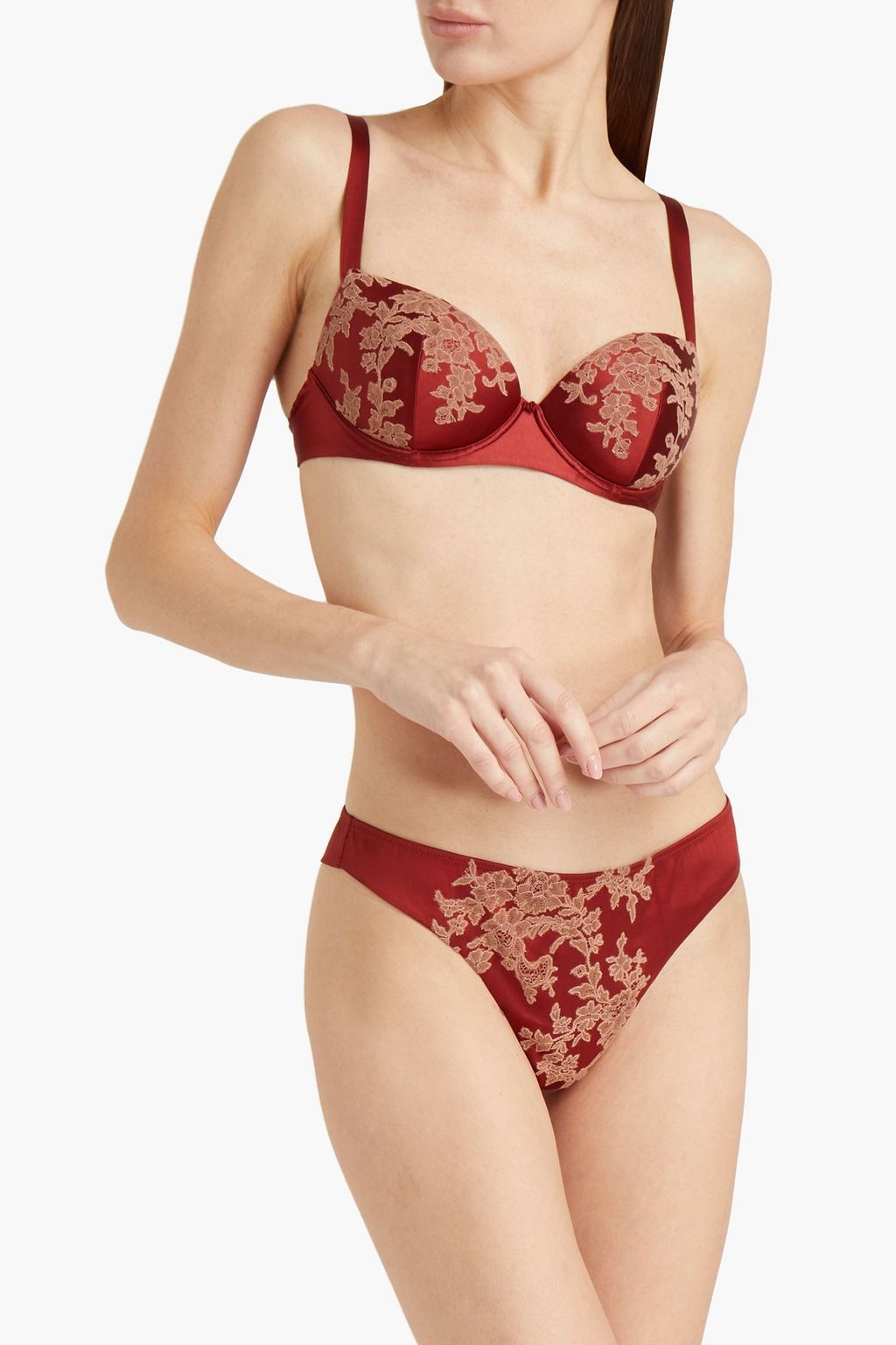 CARINE GILSON Lace-trimmed stretch-silk satin underwired bra