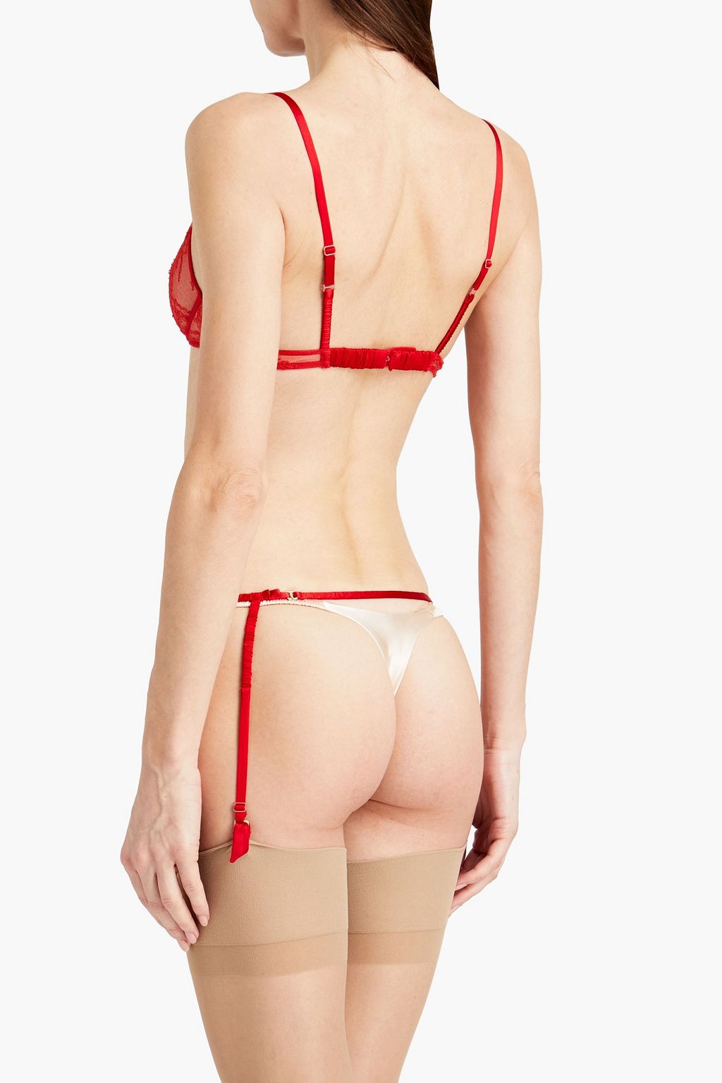 CARINE GILSON Satin-trimmed Chantilly lace suspender belt