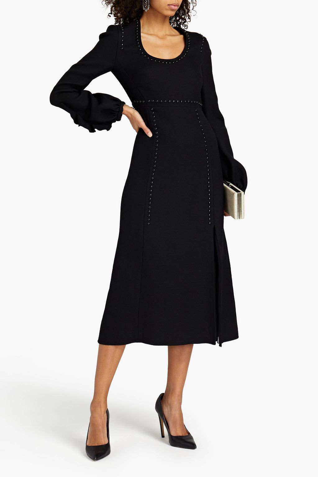 GIAMBATTISTA VALLI Ruffled embellished wool-crepe midi dress