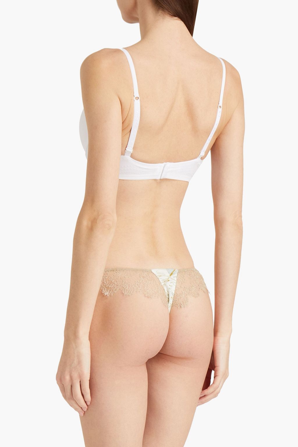 CARINE GILSON Chantilly lace and printed stretch-silk satin low-rise thong