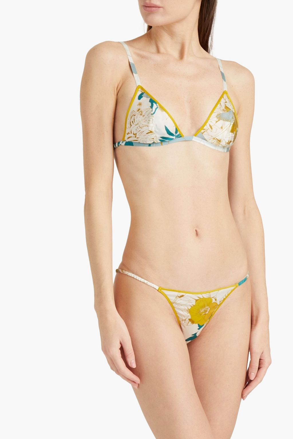 CARINE GILSON Satin-trimmed floral-print silk-blend crepe de chine low-rise briefs
