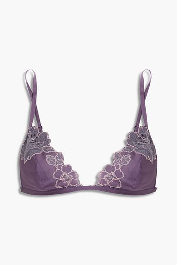 Carine Gilson Silk Satin-Trimmed Lace Soft-Cup Bra