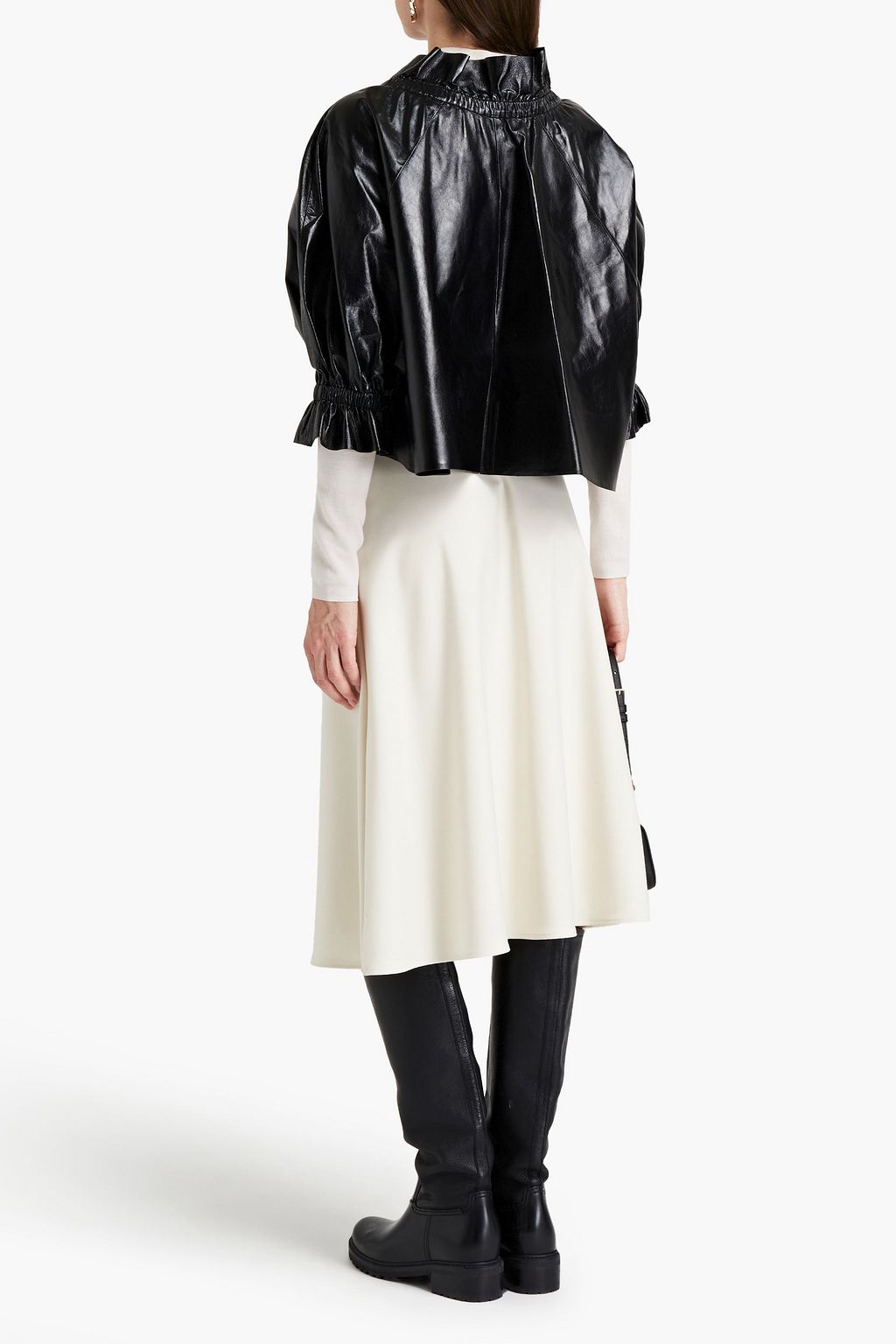 VALENTINO GARAVANI Gathered textured-leather cape