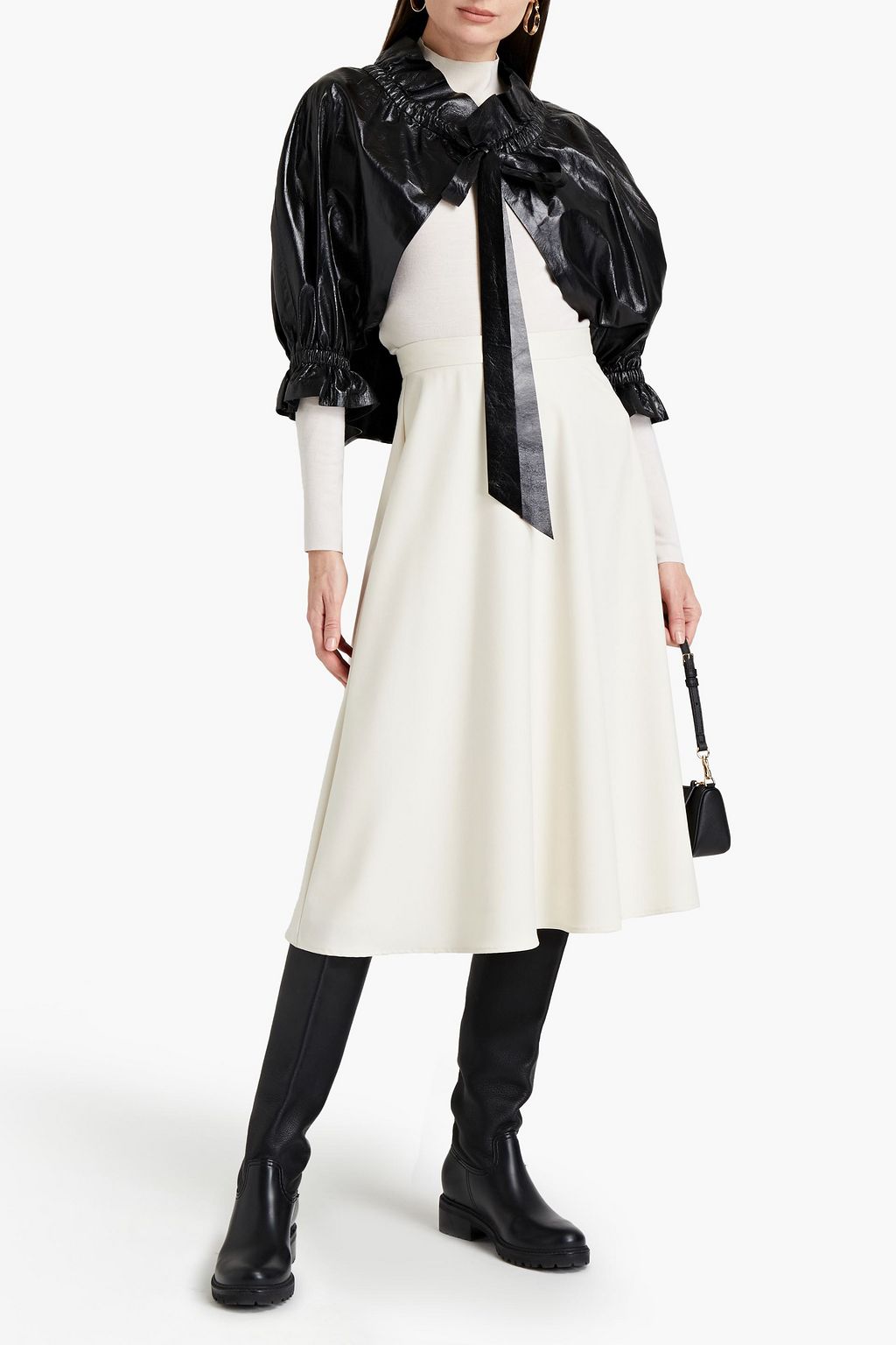 VALENTINO GARAVANI Gathered textured-leather cape