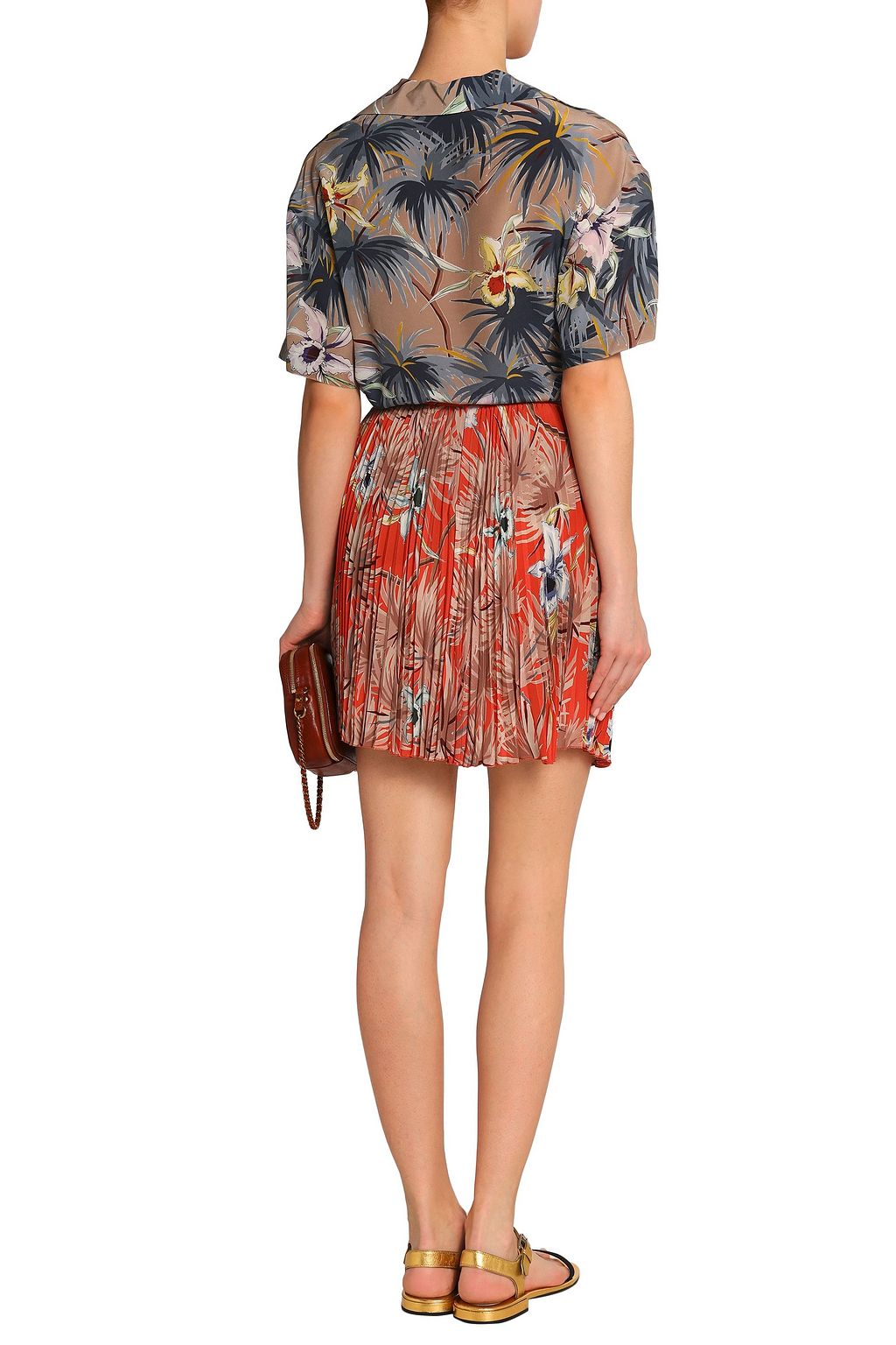 VALENTINO GARAVANI Pleated floral-print silk crepe de chine mini skirt