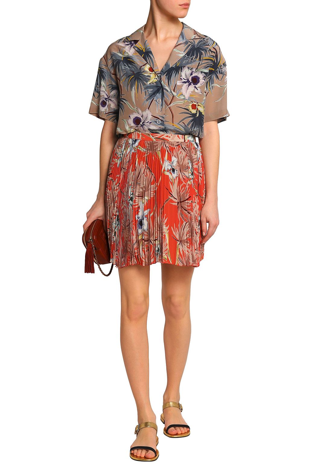 VALENTINO GARAVANI Pleated floral-print silk crepe de chine mini skirt