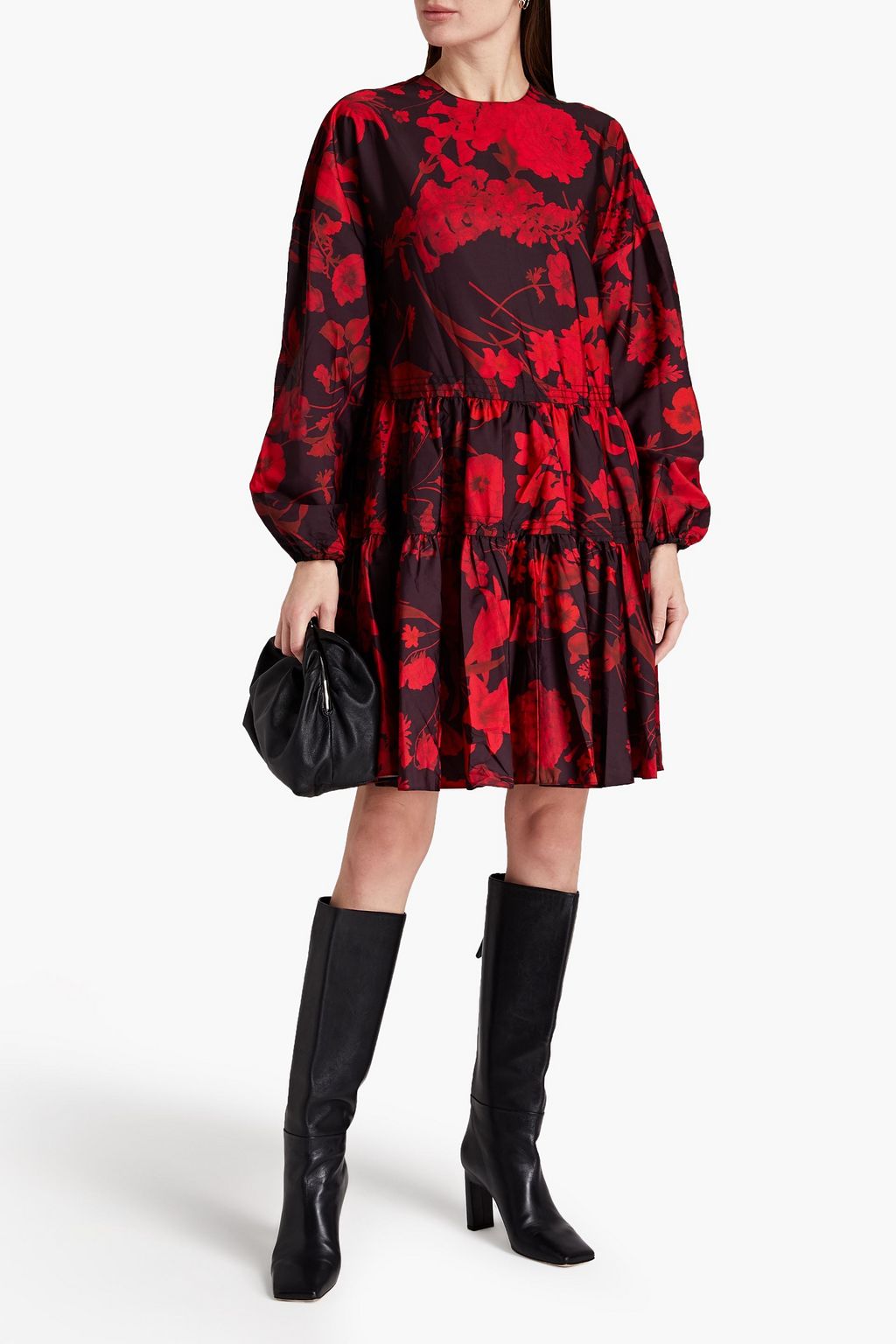 VALENTINO GARAVANI Tiered floral-print faille dress