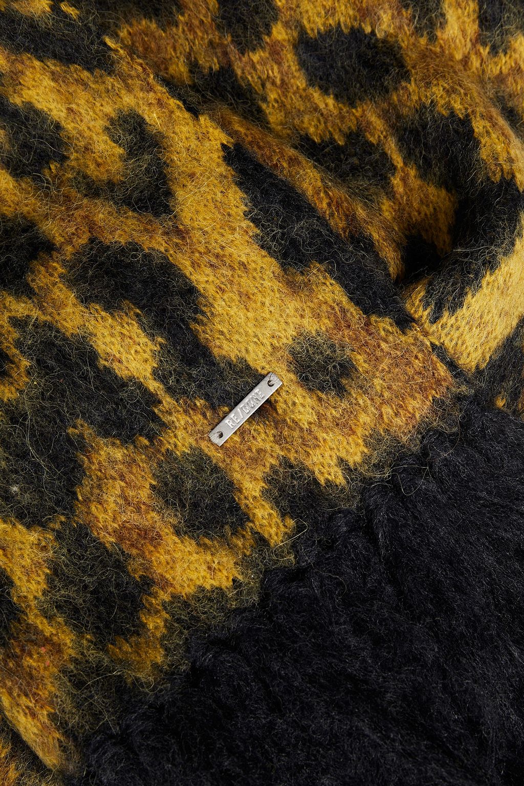RE/DONE Fringed brushed intarsia-knit scarf