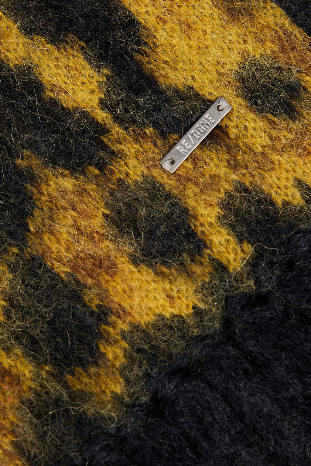 RE/DONE Fringed brushed intarsia-knit scarf