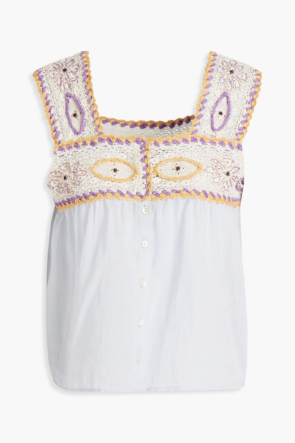 Antik Batik Lucia crochet-paneled embellished cotton-gauze top
